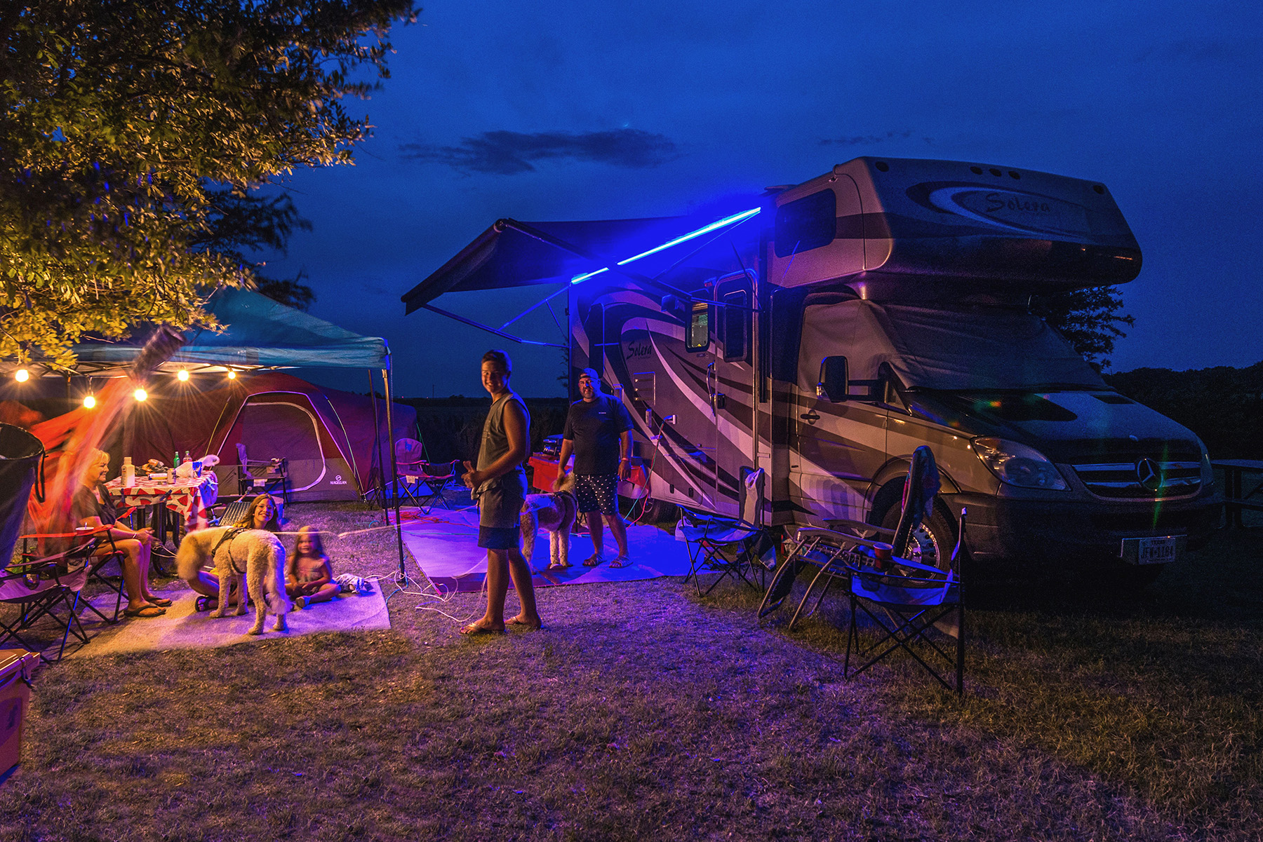 RV camping at night